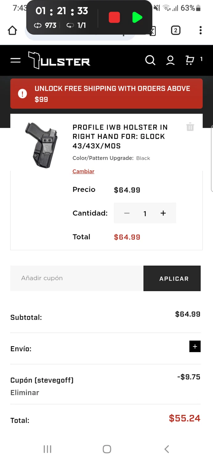 Tulster coupon code screenshot showing code stevegoff applied at Tulster checkout page. Uploaded by SimplyCodes community member GoldSeeker7901 on Nov 18, 2025