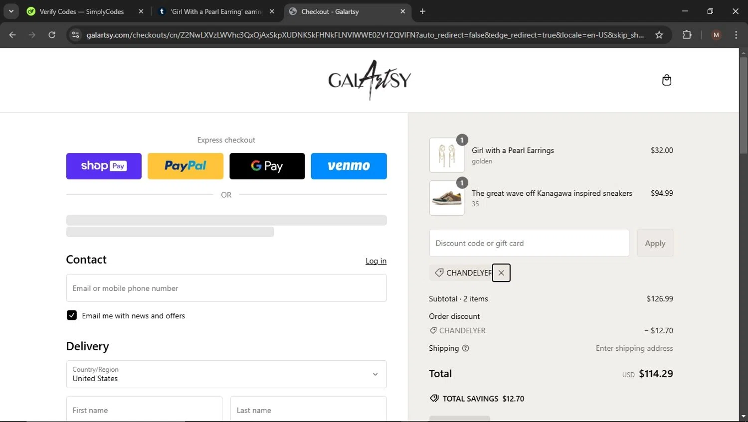 Tumblr discount code screenshot showing code chandelyer applied at Tumblr checkout page. Uploaded by SimplyCodes community member SaleSentinel3142 on Feb 16, 2025