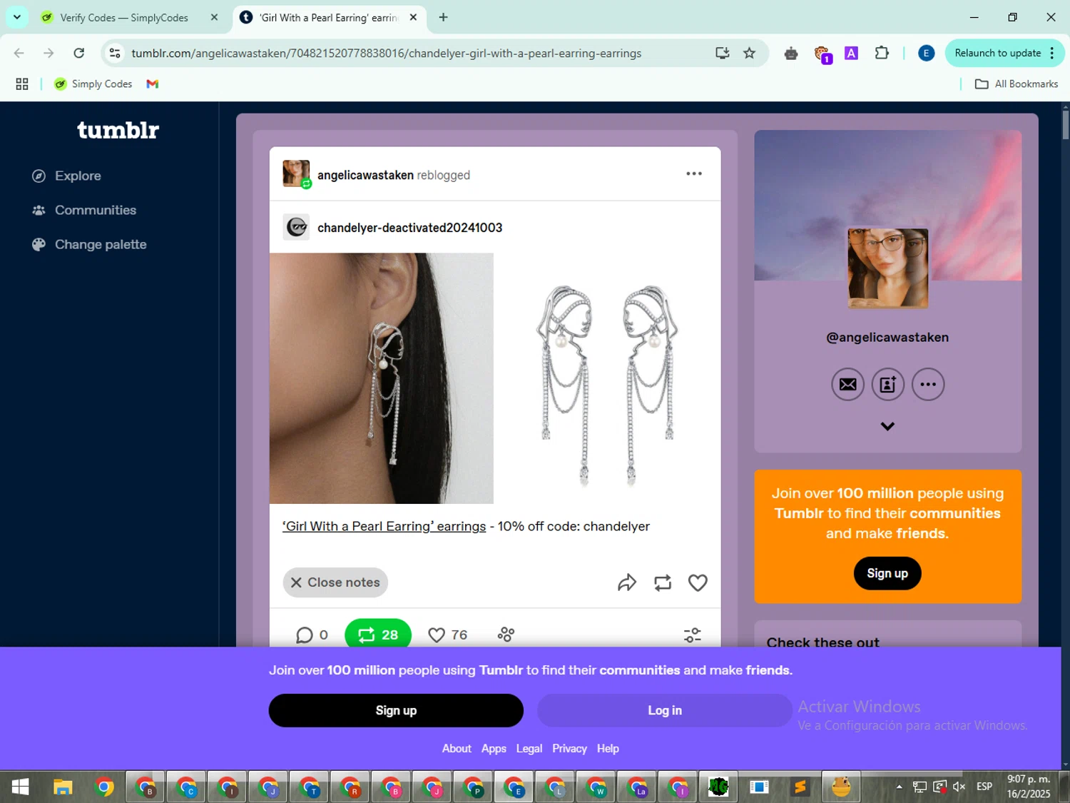 Tumblr discount code screenshot showing code chandelyer applied at Tumblr checkout page. Uploaded by SimplyCodes community member GloriousSentinel2997 on Feb 17, 2025