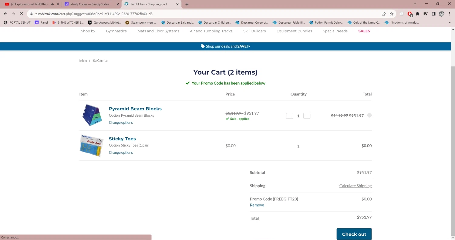 Tumbl Trak checkout page showing Tumbl Trak promo code box | Screenshot taken by SimplyCodes community member on Aug 22, 2023