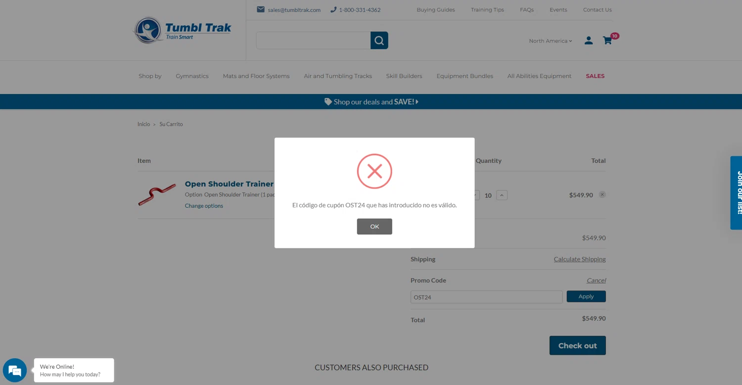 Tumbl Trak promo code screenshot showing code OST24 applied at Tumbl Trak checkout page. Uploaded by SimplyCodes community member CashOwl3827 on Feb 12, 2025