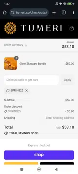 Spring25 coupon verification screenshot