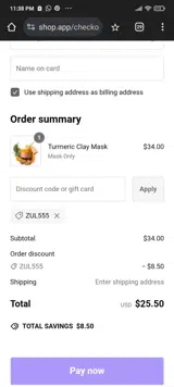 ZUL555 coupon verification screenshot