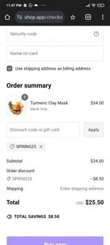 Spring25 coupon verification screenshot