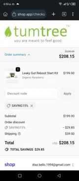 SAVING15% coupon verification screenshot