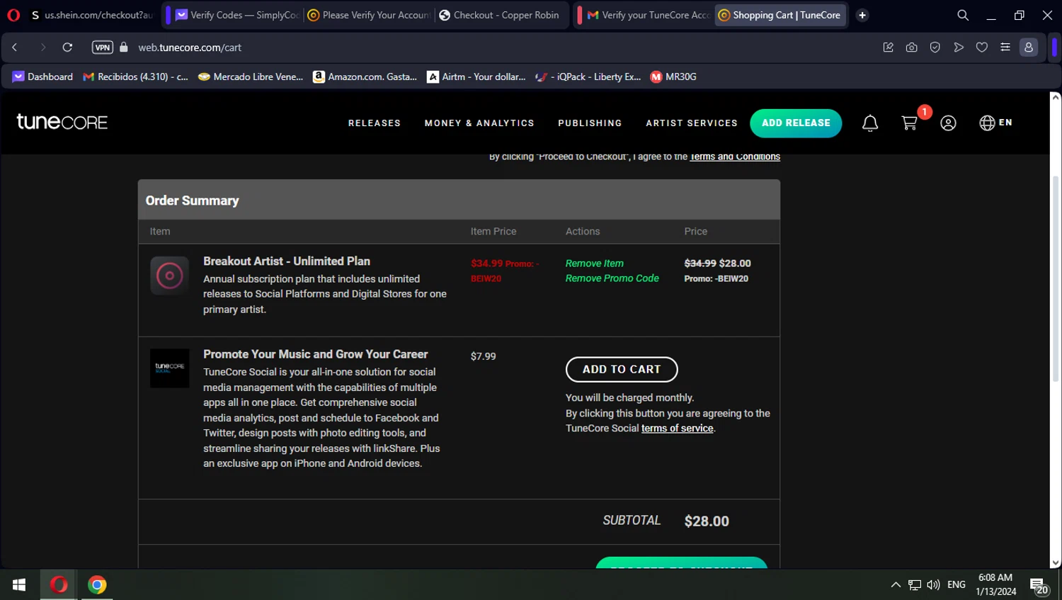 where to use TuneCore promo code box