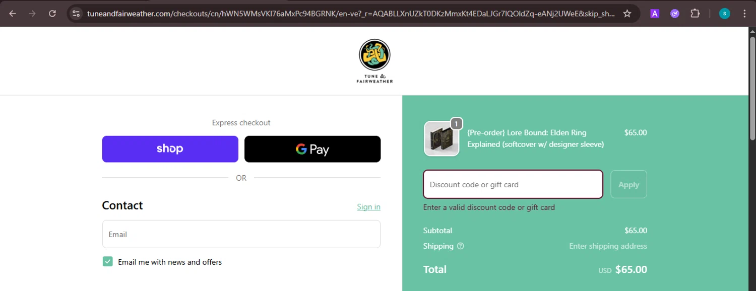 Tune & Fairweather discount code screenshot showing code SAVE15 applied at Tune & Fairweather checkout page. Uploaded by SimplyCodes community member ValiantChaser7723 on Nov 20, 2025