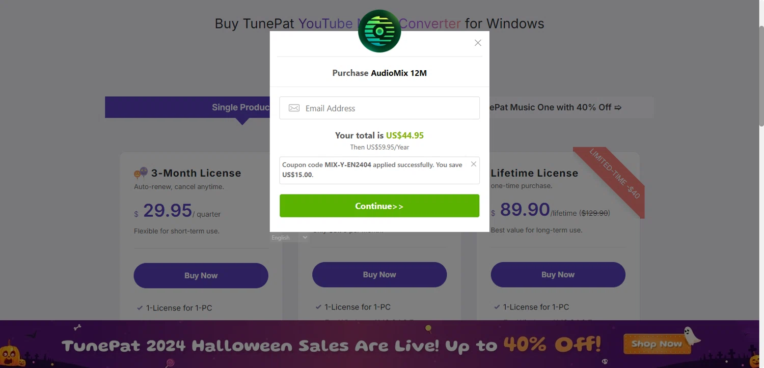 where to use TunePat promo code box