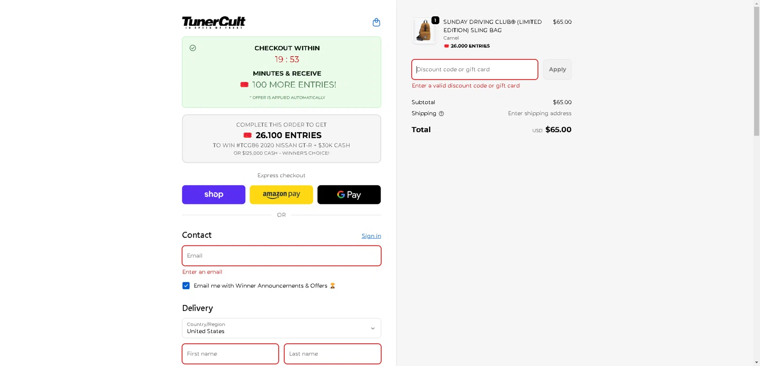 Tuner Cult promo code screenshot showing code TCG86 applied at Tuner Cult checkout page. Uploaded by SimplyCodes community member PromoElite4745 on Oct 19, 2025