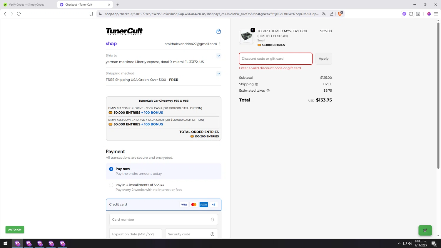 Tuner Cult promo code screenshot showing code TCG88 applied at Tuner Cult checkout page. Uploaded by SimplyCodes community member MRYORMAN on Nov 8, 2025