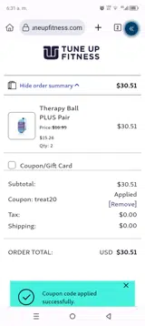 TREAT20 coupon verification screenshot
