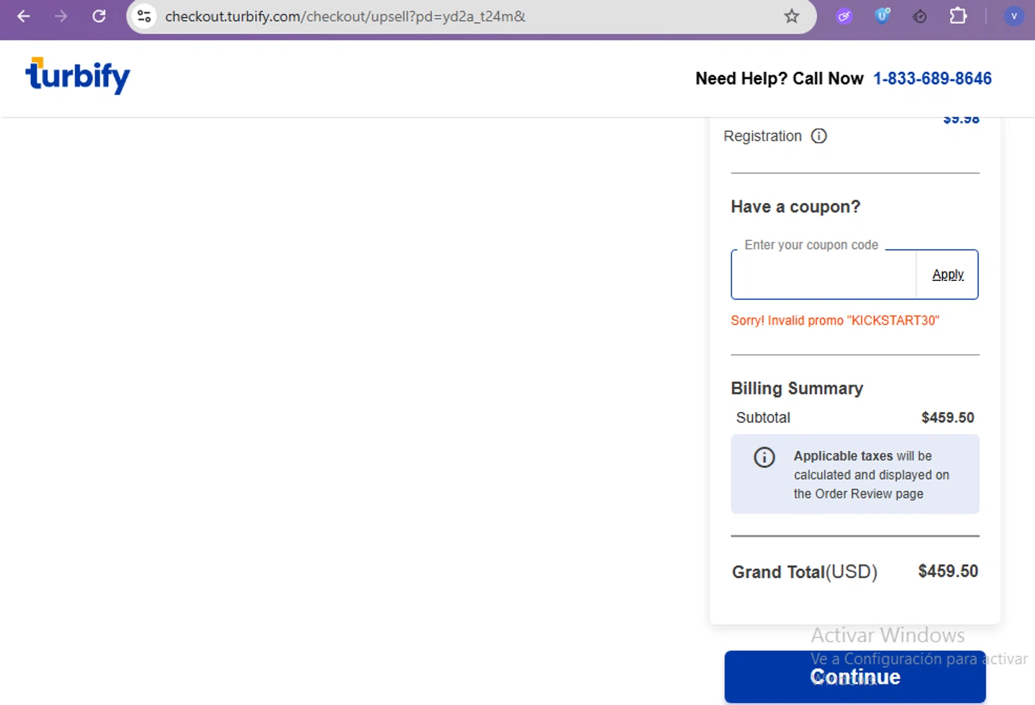 Turbify coupon code screenshot showing code KICKSTART30 applied at Turbify checkout page. Uploaded by SimplyCodes community member beatrizcastillo on Nov 6, 2025