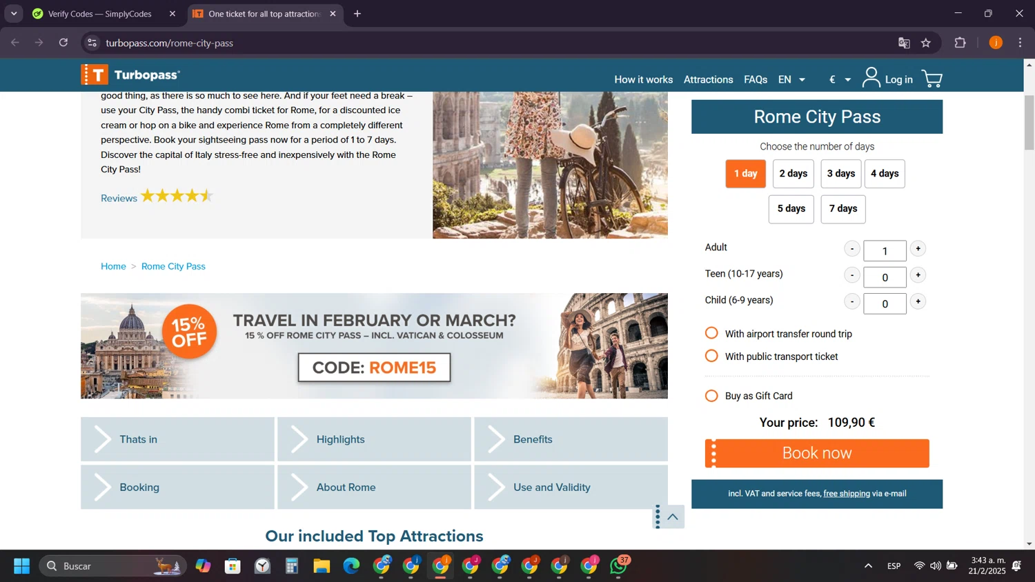 Turbopass checkout page showing Turbopass discount code box | Screenshot taken by SimplyCodes community member on Feb 21, 2025