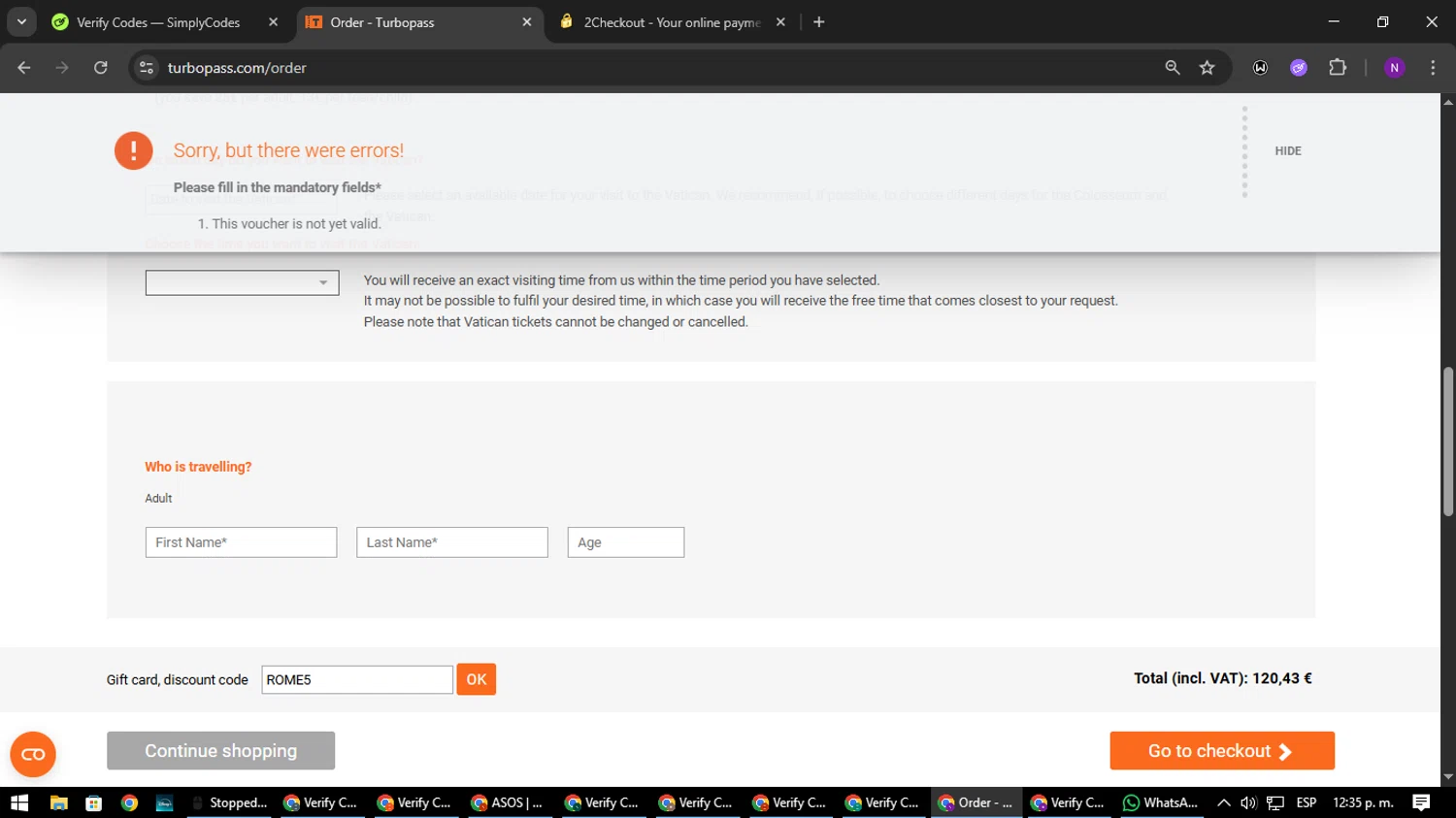 Turbopass discount code screenshot showing code ROME5 applied at Turbopass checkout page. Uploaded by SimplyCodes community member NATAAAAAANAELCANO on Jul 19, 2025