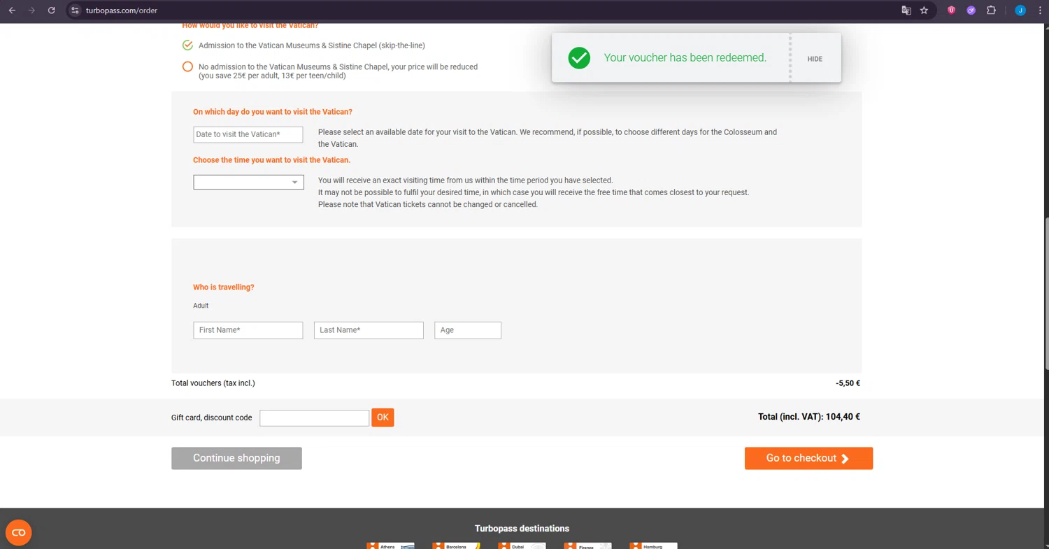 Turbopass checkout page showing Turbopass discount code box | Screenshot taken by SimplyCodes community member on Jul 1, 2025