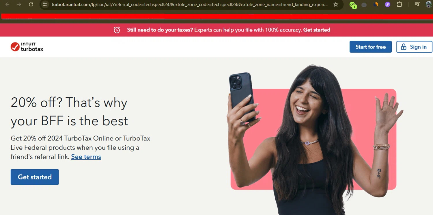 TurboTax discount code screenshot showing code techspec824 applied at TurboTax checkout page. Uploaded by SimplyCodes community member SimplyCVerlie on May 1, 2025