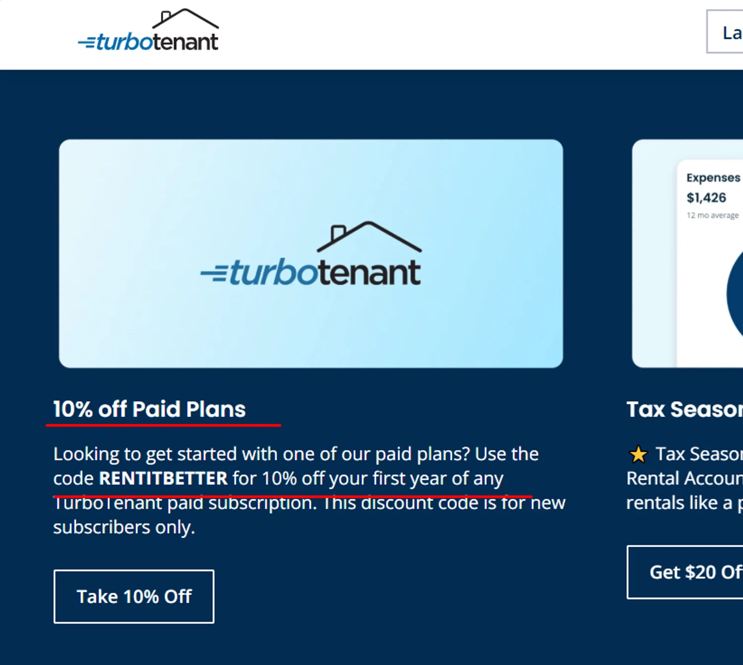 TurboTenant promo code screenshot showing code RENTITBETTER applied at TurboTenant checkout page. Uploaded by SimplyCodes community member paola49520 on Mar 7, 2026