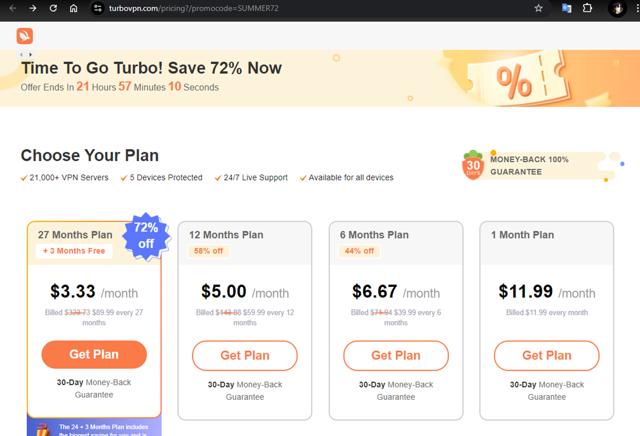 Turbo VPN checkout page showing Turbo VPN promo code box | Screenshot taken by SimplyCodes community member on Aug 27, 2024