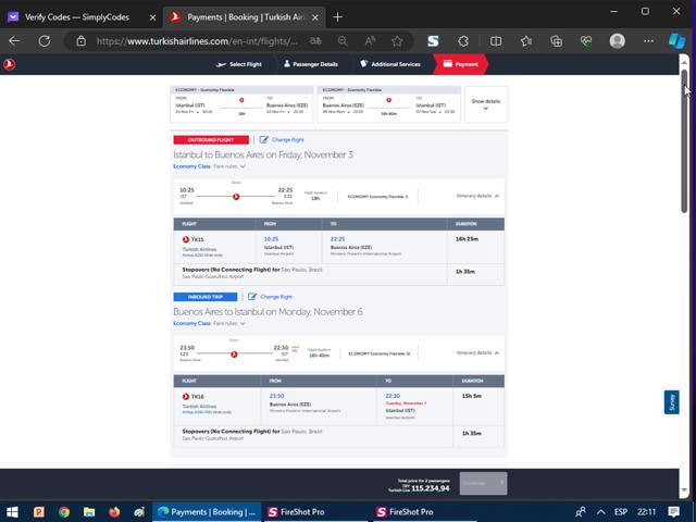 Turkish Airlines checkout page showing Turkish Airlines promo code box | Screenshot taken by SimplyCodes community member on Oct 27, 2023