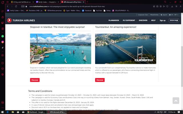 Turkish Airlines checkout page showing Turkish Airlines promo code box | Screenshot taken by SimplyCodes community member on Oct 27, 2023