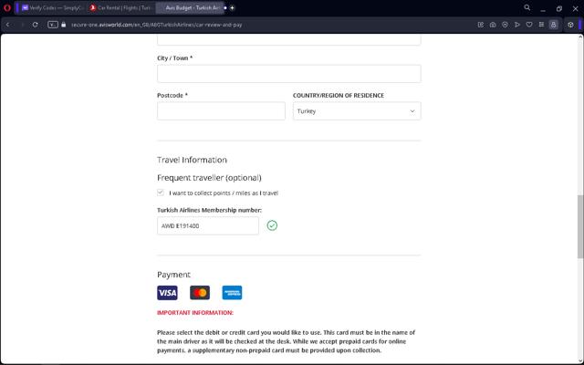 Turkish Airlines checkout page showing Turkish Airlines promo code box | Screenshot taken by SimplyCodes community member on Oct 17, 2023