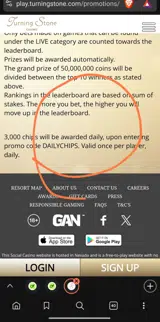 Turning Stone Online Casino coupon verification screenshot