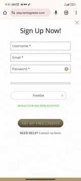 Turning Stone Online Casino coupon verification screenshot