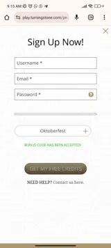 Turning Stone Online Casino coupon verification screenshot
