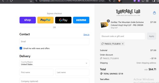 Turntable Lab checkout page showing Turntable Lab discount code box | Screenshot taken by SimplyCodes community member on Sep 15, 2025