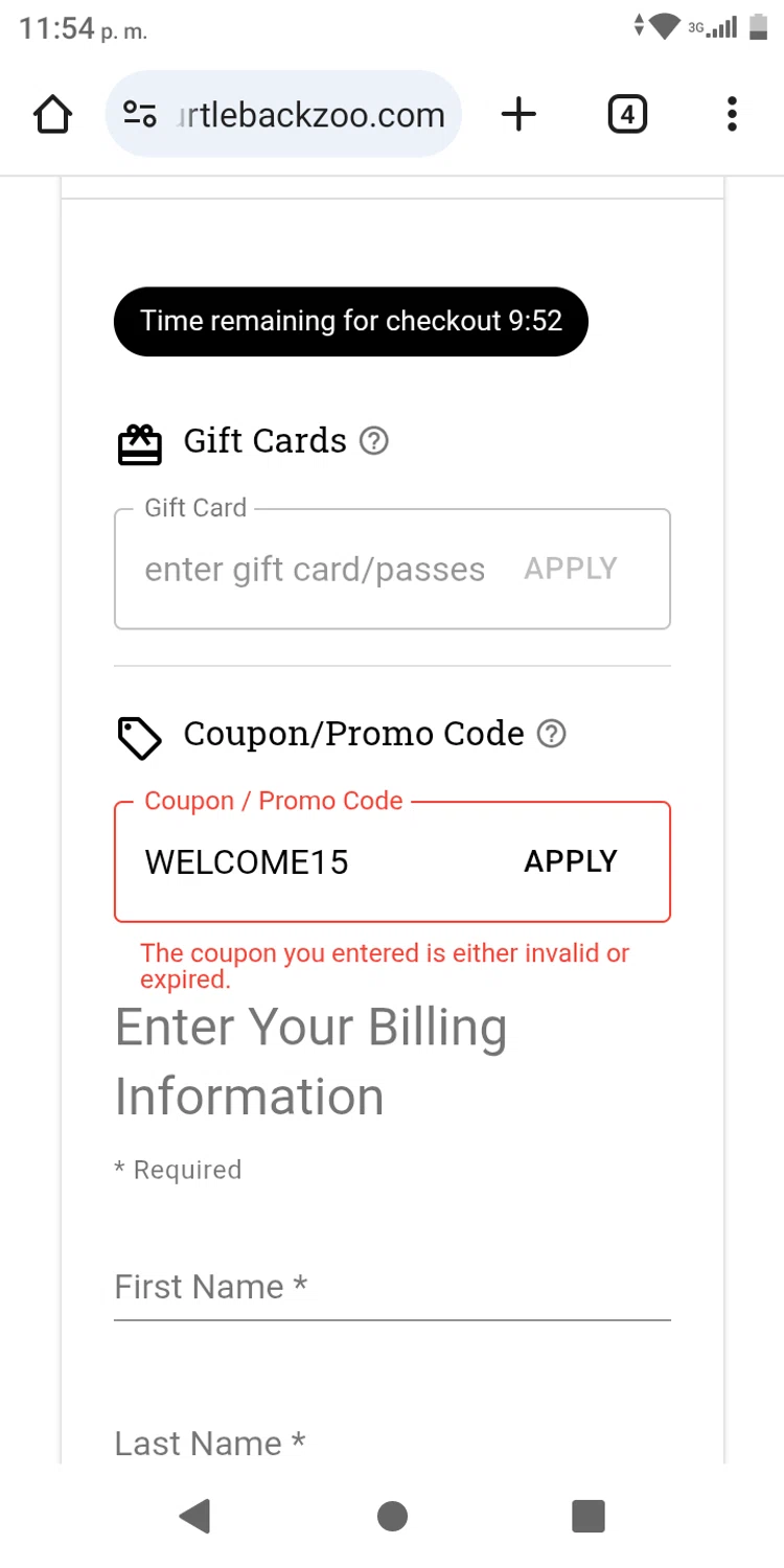 Turtle Back Zoo promo code screenshot showing code WELCOME15 applied at Turtle Back Zoo checkout page. Uploaded by SimplyCodes community member franksanchez on Mar 23, 2025