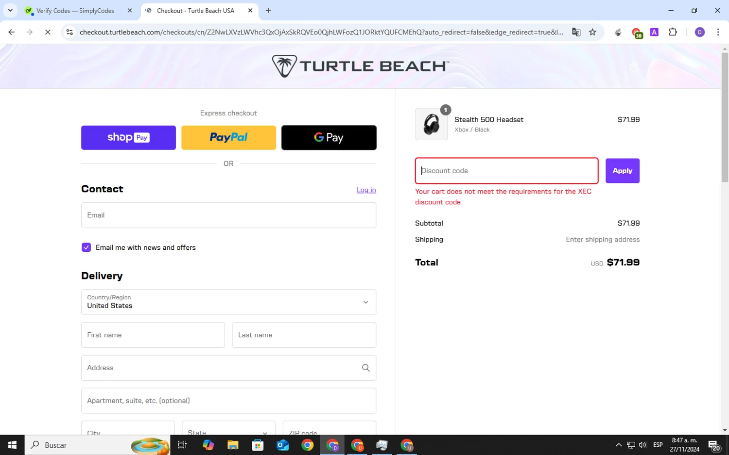 where to use Turtle Beach promo code box