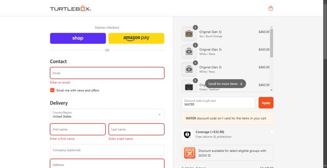 TURTLEBOX checkout page showing TURTLEBOX discount code box | Screenshot taken by SimplyCodes community member on Sep 11, 2025