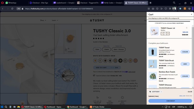 Tushy checkout page showing Tushy discount code box | Screenshot taken by SimplyCodes community member on Oct 8, 2023