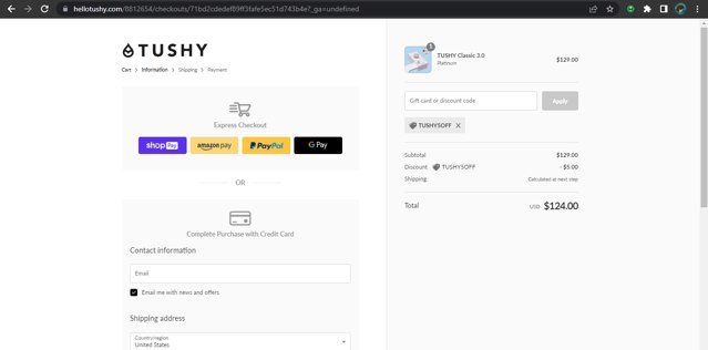Tushy checkout page showing Tushy discount code box | Screenshot taken by SimplyCodes community member on Jun 9, 2023