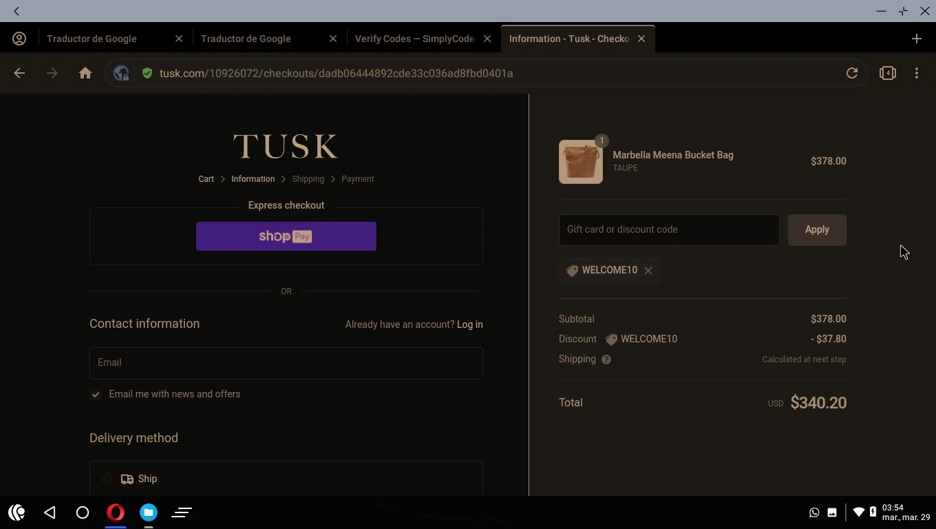 where to use Tusk promo code box