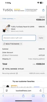 beautyshamans coupon verification screenshot