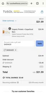 SASHA20 coupon verification screenshot