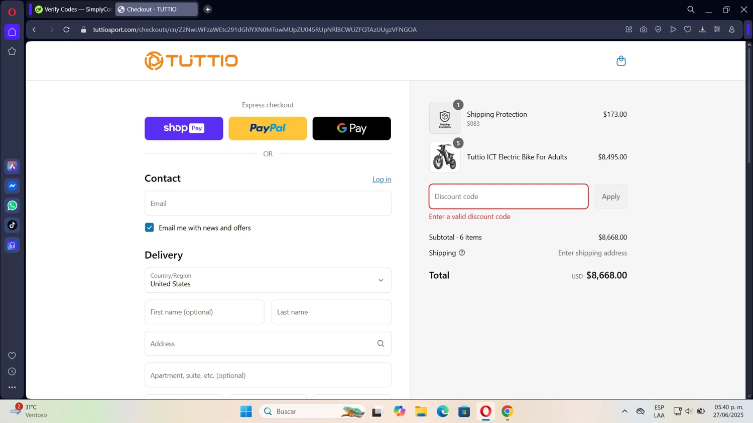 TUTTIO discount code screenshot showing code TIKTOK applied at TUTTIO checkout page. Uploaded by SimplyCodes community member Tortu_1 on Jun 27, 2025
