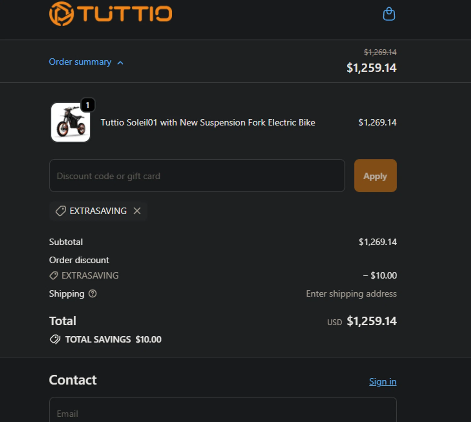 TUTTIO promo code screenshot showing code EXTRASAVING applied at TUTTIO checkout page. Uploaded by SimplyCodes community member PedroNavaja on Feb 21, 2026