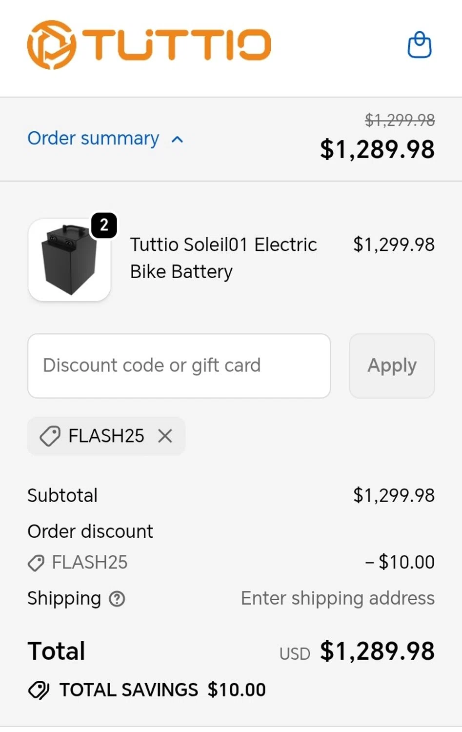 TUTTIO checkout page showing TUTTIO discount code box | Screenshot taken by SimplyCodes community member on Feb 13, 2026