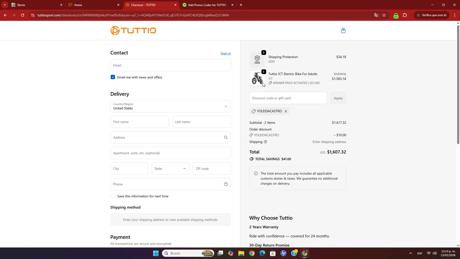 TUTTIO discount code screenshot showing code YOLEIDACASTRO applied at TUTTIO checkout page. Uploaded by SimplyCodes community member VoucherSentinel5782 on Feb 13, 2026
