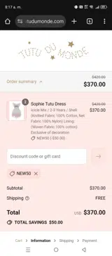 NEW50 coupon verification screenshot