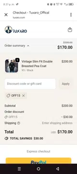 off15 coupon verification screenshot