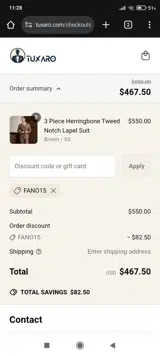 FANO15 coupon verification screenshot