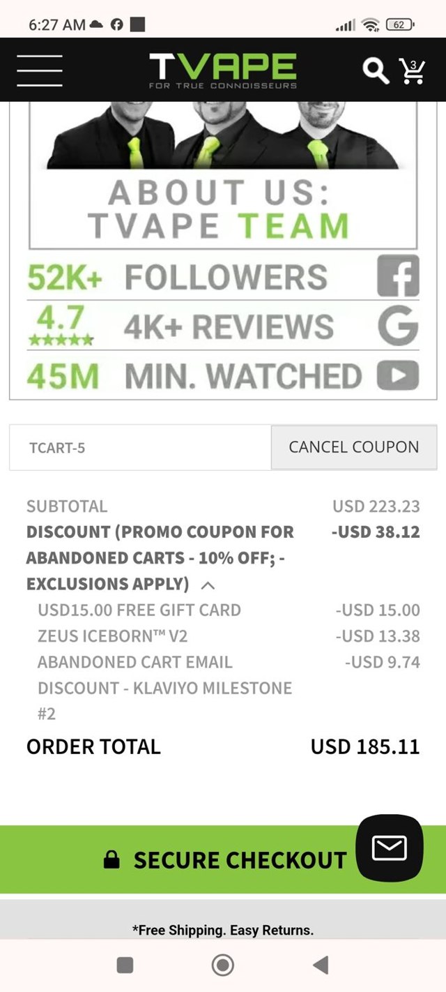 TVape checkout page showing TVape promo code box | Screenshot taken by SimplyCodes community member on Jun 9, 2024