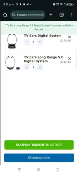 TV Ears coupon verification screenshot