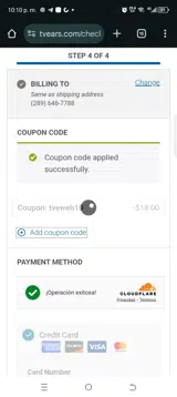 TV Ears coupon verification screenshot