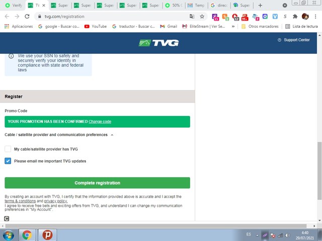 TVG checkout page showing TVG promo code box | Screenshot taken by SimplyCodes community member on Jul 29, 2021
