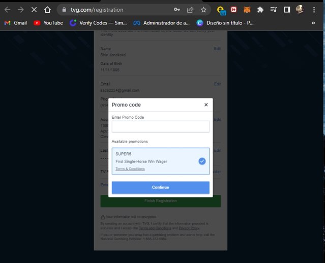 TVG checkout page showing TVG promo code box | Screenshot taken by SimplyCodes community member on Oct 20, 2022