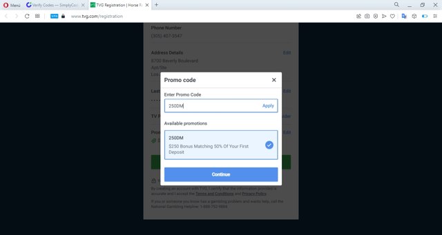 TVG checkout page showing TVG promo code box | Screenshot taken by SimplyCodes community member on Nov 22, 2021